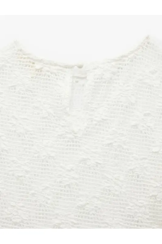 Shaffof, qisqa yengli, velosiped yoqali, dantelli bluzka - 6