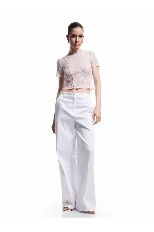 Shaffof Slim Fit Qisqa yengli Velosiped yoqali Dantel - 2