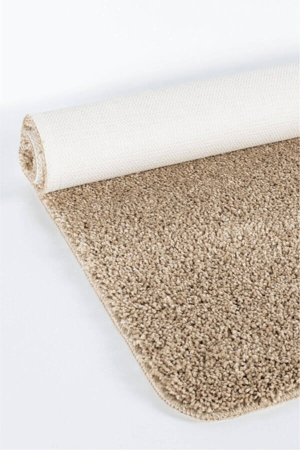 Shaggy Kıvırcık Halı Kaymaz Tabanlı 2'li Set Banyo Halısı Paspas Seti 50x60 - 60x100 - Bej - 4