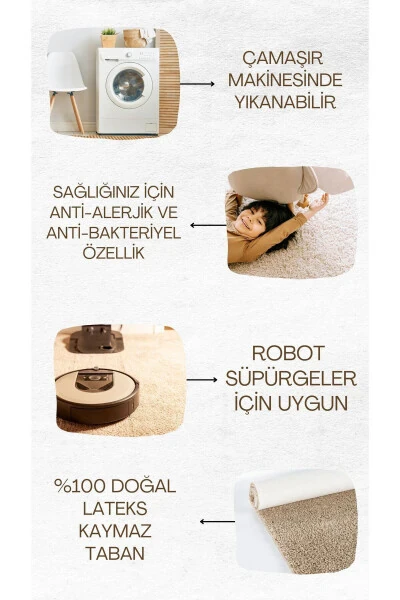 Shaggy Kıvırcık Halı Kaymaz Tabanlı 2'li Set Banyo Halısı Paspas Seti 50x60 - 60x100 - EUROBANO