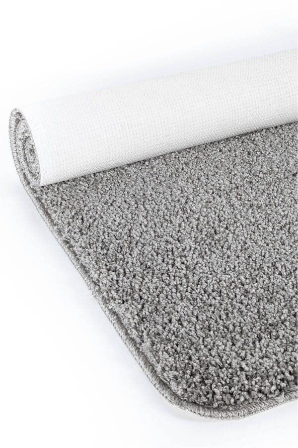 Shaggy Kıvırcık Halı Kaymaz Tabanlı 2'li Set Banyo Halısı Paspas Seti 50x60 - 60x100 - Gri - 5