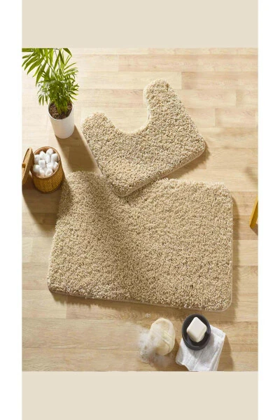 Shaggy Qirqil Gilinmish Sirpanmas Yumshoq Taglikli 2 Donali Hammam Gilami Paspas Seti 50x60 - 60x100 - 1