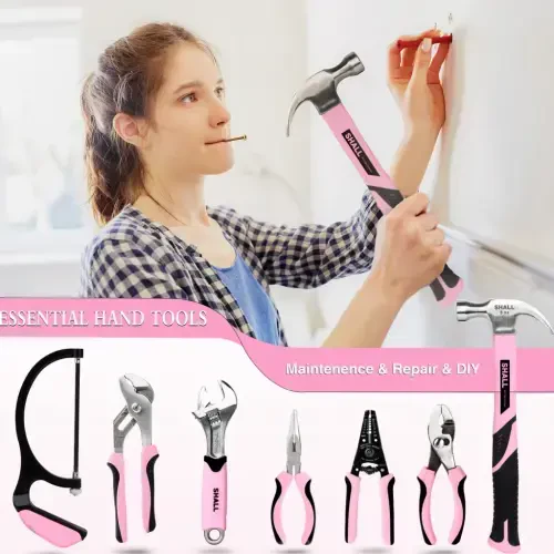 SHALL 246-Piece Pink Tool Set for Home, Pink Tool Sets for Women with Large Tool Bag Organizer - 1