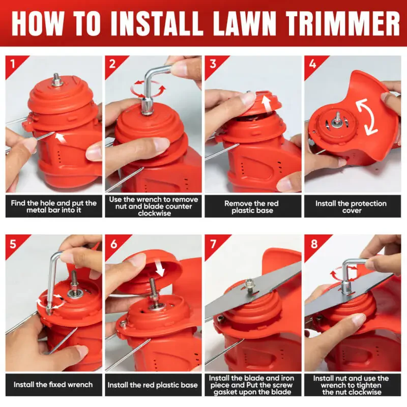 SHALL 24V Grass Trimmer Cordless with Upgraded Wheels, 650W Weed Eater Battery Powered-2.0Ah Li-Ion Battery*2, Weed Wacker Cordless with 4 Types Cutting Blades for Lawn and Garden- - 5