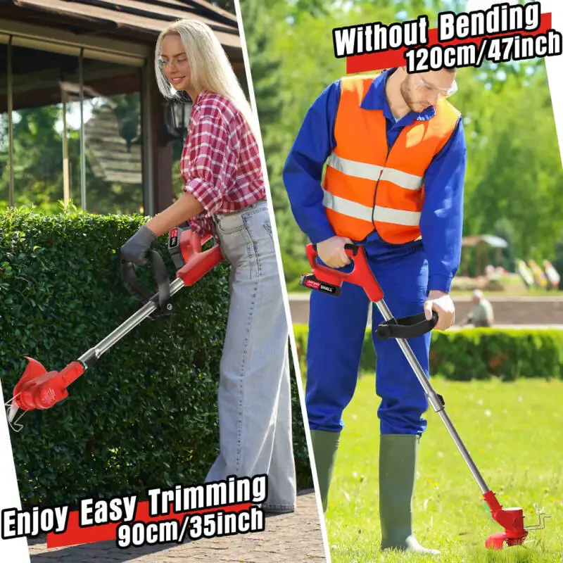 SHALL 24V Grass Trimmer Cordless with Upgraded Wheels, 650W Weed Eater Battery Powered-2.0Ah Li-Ion Battery*2, Weed Wacker Cordless with 4 Types Cutting Blades for Lawn and Garden- - 2