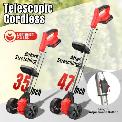 SHALL 24V Grass Trimmer Cordless with Upgraded Wheels, 650W Weed Eater Battery Powered-2.0Ah Li-Ion Battery*2, Weed Wacker Cordless with 4 Types Cutting Blades for Lawn and Garden- - 6