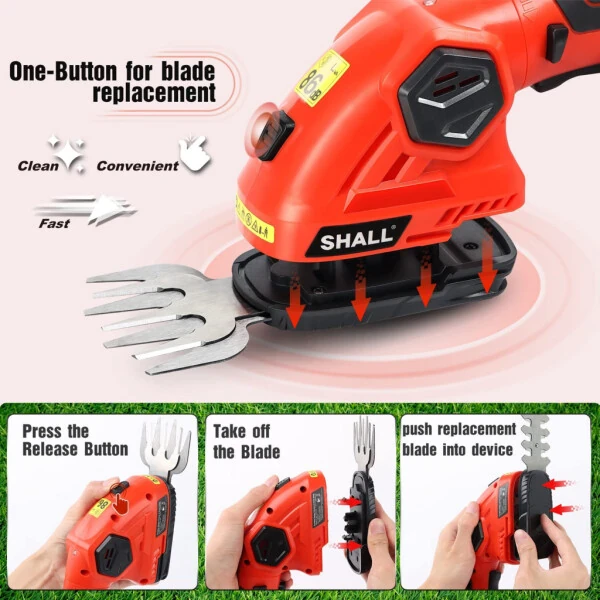 SHALL Hedge Trimmer Cordless & Garden Shears - 7.2V Electric Shrub Trimmer 2 in 1 Garden Clippers Handheld Hedge Trimmers, Hedge Clippers Grass Cutter W/ Pruning Scissor- - SHALL (1)