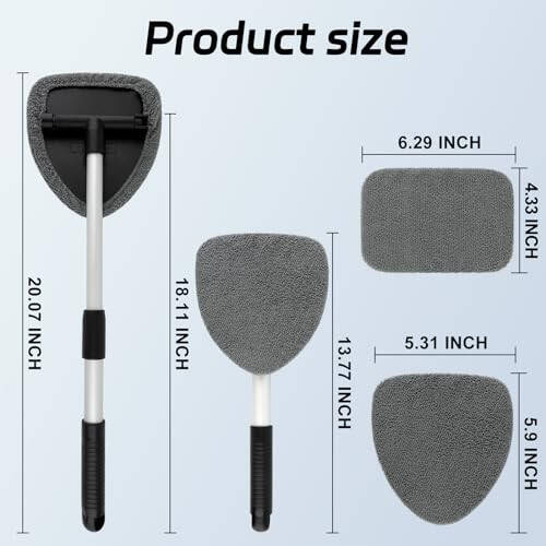 Shamol oynasi tozalash vositasi, Avtomobil oynasi tozalash vositasi 4 dona qayta ishlatiladigan mikrofiber mato bilan, Shamol oynasi oynasini tozalash vositasining ichidagi uzaytiriladigan tutqich Avto oynasi uy uchun (2 ta to'plam, kulrang) - 3
