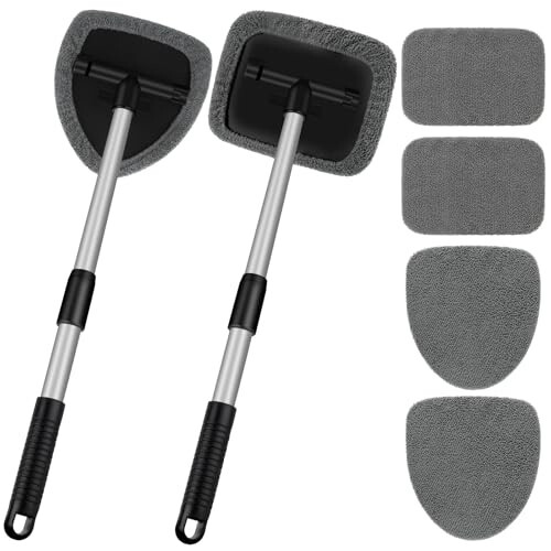 Shamol oynasi tozalash vositasi, Avtomobil oynasi tozalash vositasi 4 dona qayta ishlatiladigan mikrofiber mato bilan, Shamol oynasi oynasini tozalash vositasining ichidagi uzaytiriladigan tutqich Avto oynasi uy uchun (2 ta to'plam, kulrang) - SINSETU