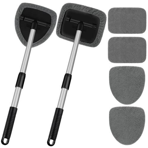 Shamol oynasi tozalash vositasi, Avtomobil oynasi tozalash vositasi 4 dona qayta ishlatiladigan mikrofiber mato bilan, Shamol oynasi oynasini tozalash vositasining ichidagi uzaytiriladigan tutqich Avto oynasi uy uchun (2 ta to'plam, kulrang) - 1