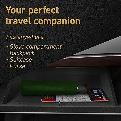 Shamoldan himoyalangan sayohat soyabonlari yomg'ir uchun - Yengil, kuchli, ixcham va bir qo'l bilan ishlatish uchun oson avtomatik ochish/yopish tugmasi - Erkaklar va ayollar uchun qo'shaloq ventilyatsiyali gumbaz - 6