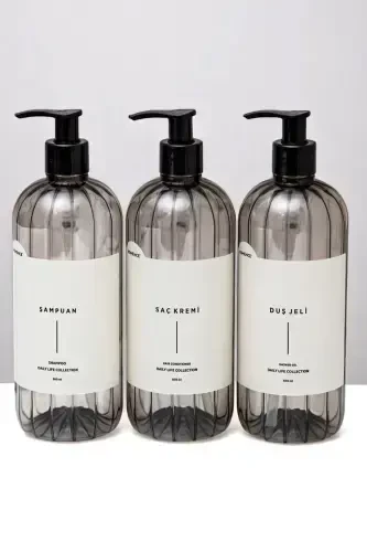 Shampoo, Shower Gel, Hair Conditioner Labeled Plastic Bottle Bath Set 3-piece Smokey Soap Dish 500ml - HOMENCE (1)