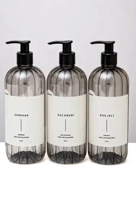 Shampoo, Shower Gel, Hair Conditioner Labeled Plastic Bottle Bath Set 3-piece Smokey Soap Dish 500ml - 2