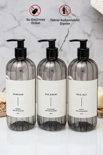 Shampoo, Shower Gel, Hair Conditioner Labeled Plastic Bottle Bath Set 3-piece Smokey Soap Dish 500ml - 3
