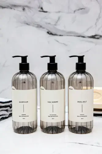 Shampoo, Shower Gel, Hair Conditioner Labeled Plastic Bottle Bath Set 3-piece Smokey Soap Dish 500ml - 4