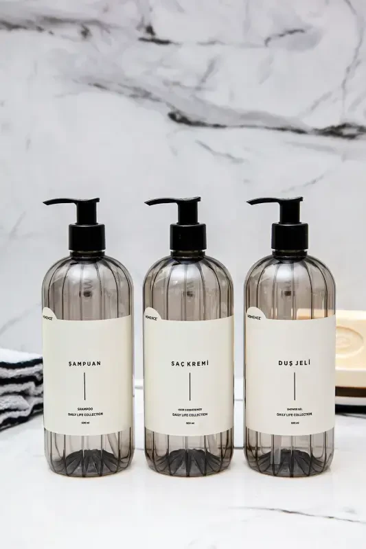 Shampoo, Shower Gel, Hair Conditioner Labeled Plastic Bottle Bath Set 3-piece Smokey Soap Dish 500ml - 4