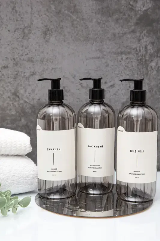Shampoo, Shower Gel, Hair Conditioner Labeled Plastic Bottle Bath Set 3-piece Smokey Soap Dish 500ml - 5