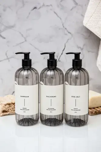 Shampoo, Shower Gel, Hair Conditioner Labeled Plastic Bottle Bath Set 3-piece Smokey Soap Dish 500ml - 6