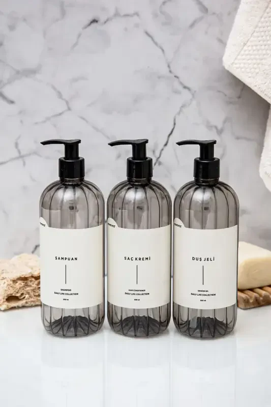 Shampoo, Shower Gel, Hair Conditioner Labeled Plastic Bottle Bath Set 3-piece Smokey Soap Dish 500ml - 6