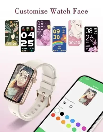 SHANG WING Ayollar uchun fitnes soatlari, LYNN2 Yurak urish tezligini kuzatuvchi qon kislorodi/uyquni kuzatuvchi pedometrli fitnes trekeri, iOS/Android telefonlari uchun nozik qadam kuzatuvchi suv o‘tkazmaydigan sutli oq soat - 3