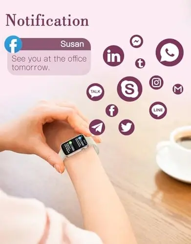 SHANG WING Ayollar uchun fitnes soatlari, LYNN2 Yurak urish tezligini kuzatuvchi qon kislorodi/uyquni kuzatuvchi pedometrli fitnes trekeri, iOS/Android telefonlari uchun nozik qadam kuzatuvchi suv o‘tkazmaydigan sutli oq soat - SHANG (1)