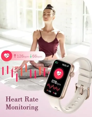 SHANG WING Ayollar uchun fitnes soatlari, LYNN2 Yurak urish tezligini kuzatuvchi qon kislorodi/uyquni kuzatuvchi pedometrli fitnes trekeri, iOS/Android telefonlari uchun nozik qadam kuzatuvchi suv o‘tkazmaydigan sutli oq soat - 5