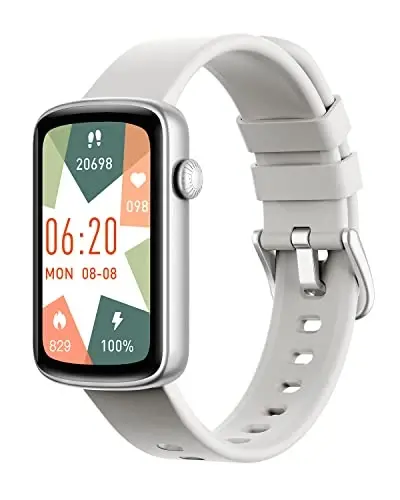 SHANG WING Ayollar uchun fitnes soatlari, LYNN2 yurak urish tezligini o'lchaydigan fitnes trekeri, qon kislorodi/uyqu trekeri pedometri, iOS/Android telefonlari uchun ingichka qadam o'lchagichli suv o'tkazmaydigan kulrang soat - 1