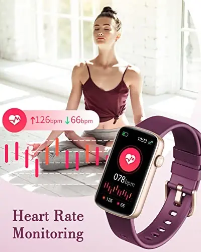 SHANG WING Ayollar uchun fitnes soatlari, LYNN2 Yurak urishini kuzatuvchi qon kislorodi/uyquni kuzatuvchi pedometr bilan fitnes trekeri, iOS/Android telefonlari uchun ingichka qadam kuzatuvchi suv o'tkazmaydigan binafsha soat - 5