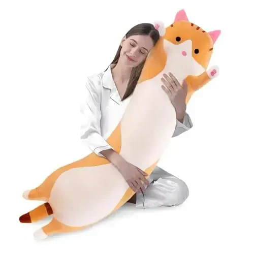 shangman Lovely Plush Cat Doll Cute Cartoon Soft Stuffed Kitten Pillow Long Throw Sleeping Pillow Doll Toy Gift for Kids Girlfriend Multiple Size (Brown,130cm/51.1in) 