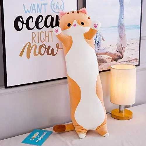 shangman Lovely Plush Cat Doll Cute Cartoon Soft Stuffed Kitten Pillow Long Throw Sleeping Pillow Doll Toy Gift for Kids Girlfriend Multiple Size (Brown,150cm/59in) - 3