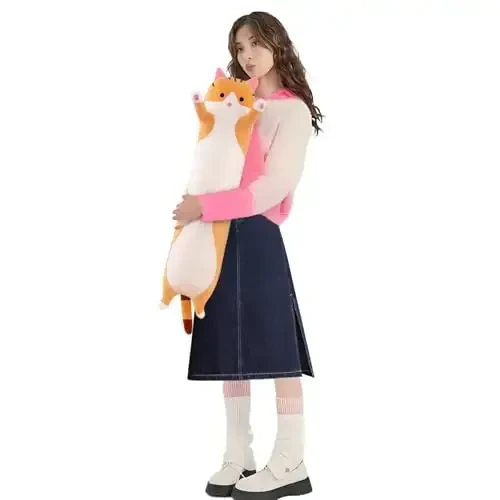 shangman Lovely Plush Cat Doll Cute Cartoon Soft Stuffed Kitten Pillow Long Throw Sleeping Toy Gift for Kids Girlfriend Multiple Size (Brown,70cm/27.5in) 