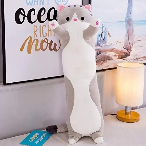 shangman Lovely Plush Cat Doll Cute Cartoon Soft Stuffed Kitten Long Throw Sleeping Pillow Toy Gift for Kids Girlfriend Multiple Size (Grey,70cm/27.5in) - 3