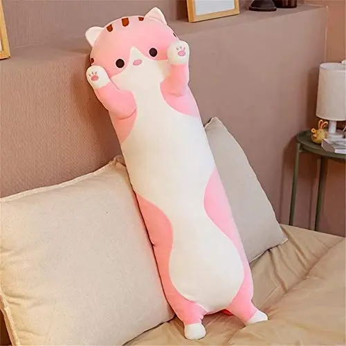 shangman Lovely Plush Cat Doll Cute Cartoon Soft Stuffed Kitten Pillow Long Throw Sleeping Pillow Doll Toy Gift for Kids Girlfriend Multiple Size (Pink,150cm/59in) - 6