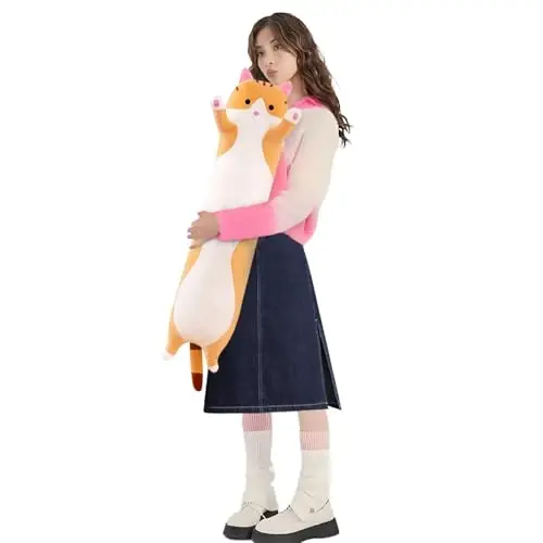 shangman Lovely Plush Cat Doll Cute Cartoon Soft Stuffed Kitten Long Throw Sleeping Pillow , Toy Gift for Kids Girlfriend Multiple Size (Brown,90cm/35.4in) 