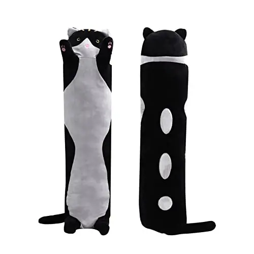 shangman Lovely Plush Cat Doll - Cute Cartoon Soft Stuffed Kitten Pillow, Long Throw Sleeping Pillow, Valentine’s Day Gift for Kids & Girlfriend (Black, 150cm/59in) - 2