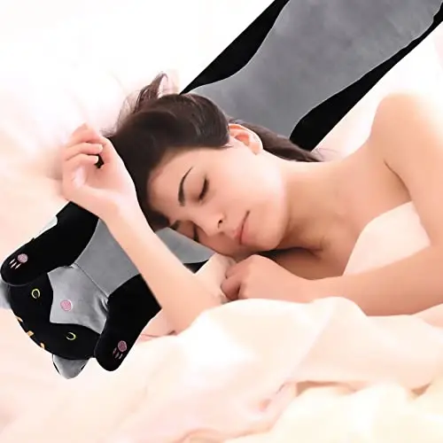 shangman Lovely Plush Cat Doll - Cute Cartoon Soft Stuffed Kitten Pillow, Long Throw Sleeping Pillow, Valentine’s Day Gift for Kids & Girlfriend (Black, 150cm/59in) - 5