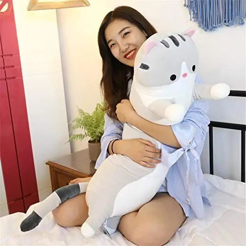 shangman Lovely Plush Cat Doll Cute Cartoon Soft Stuffed Kitten Pillow Long Throw Sleeping Pillow Doll Toy Gift for Kids Girlfriend Multiple Size (Grey,150cm/59in) - 5