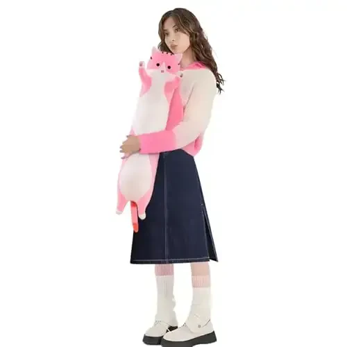 shangman Lovely Plush Cat Cute Cartoon Soft Stuffed Kitten Long Throw Sleeping Pillow Doll Toy Gift for Kids Girlfriend Multiple Size (Pink,70cm/27.5in) - SHANGMAN