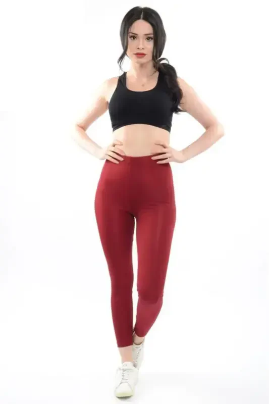 Shaping Shiny Disco Leggings-BURGUNDY - 2