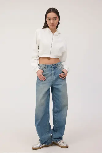 Shardonli Kapüşonli Crop Sweatshirt H1526-İ9-Ekru 