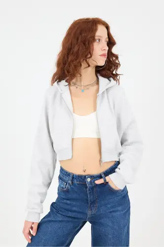 Shardonli Kapüşonli Crop Sweatshirt H1526-İ9-Qor Melanj - 4