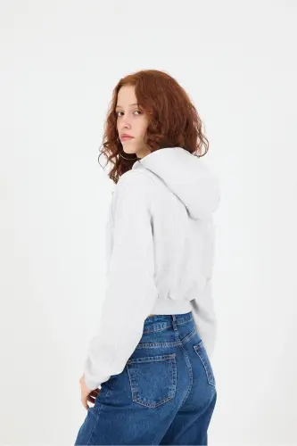 Shardonli Kapüşonli Crop Sweatshirt H1526-İ9-Qor Melanj - 5