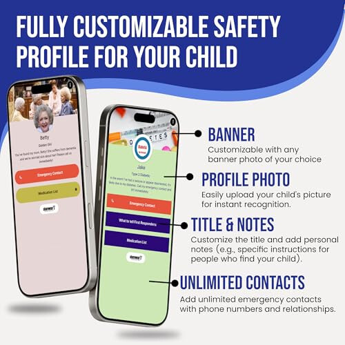 Sharewear Adjustable Child Safety ID Smart Band: Su o'tkazmaydigan bilaguzuk va bepul raqamli profil bilan. Cheksiz sozlash, obuna talab qilinmaydi. Sayohat, tibbiy ogohlantirishlar va oziq-ovqat allergiyasi. (ko'k) - 4