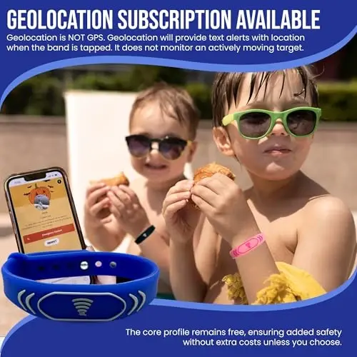 Sharewear Adjustable Child Safety ID Smart Band: Su o'tkazmaydigan bilaguzuk va bepul raqamli profil bilan. Cheksiz sozlash, obuna talab qilinmaydi. Sayohat, tibbiy ogohlantirishlar va oziq-ovqat allergiyasi. (ko'k) - 5