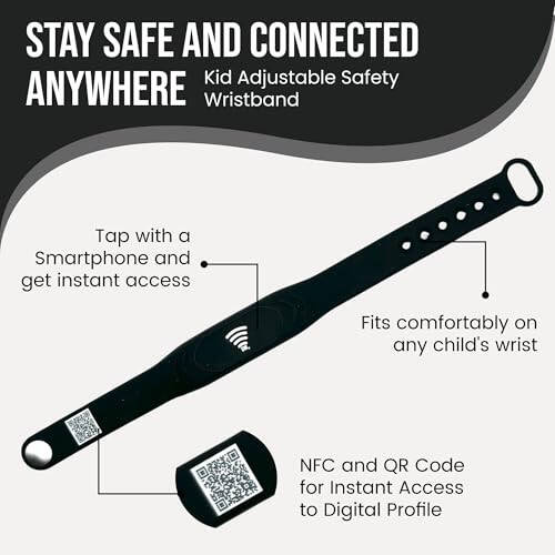 Sharewear Adjustable Child Safety ID Smart Band: Waterproof Wristband with Free Digital Profile. Endless Customization, no subscriptions Needed. Travel, Medical alerts, & Food Allergies. (Black) - 2