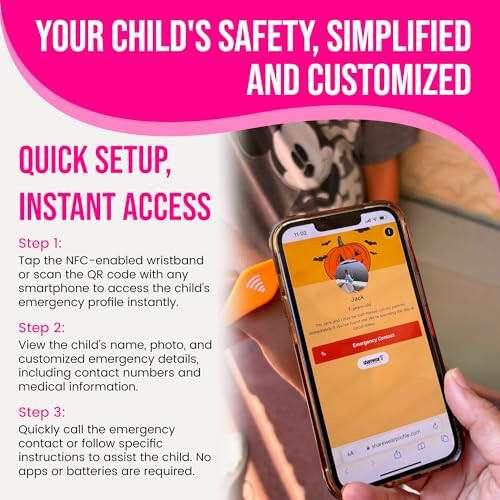 Sharewear Adjustable Child Safety ID Smart Band: Waterproof Wristband with Free Digital Profile. Endless Customization, no subscriptions Needed. Travel, Medical alerts, & Food Allergies. (Pink) - 3