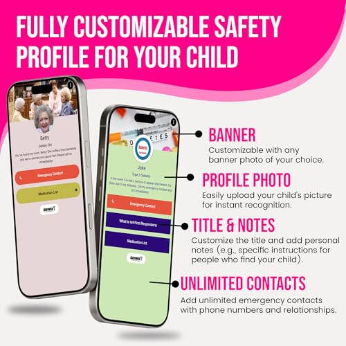 Sharewear Adjustable Child Safety ID Smart Band: Waterproof Wristband with Free Digital Profile. Endless Customization, no subscriptions Needed. Travel, Medical alerts, & Food Allergies. (Pink) - 5