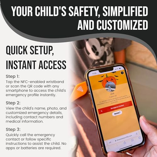 Sharewear Ayarlanabilir Çocuk Güvenlik Kimlik Akıllı Bilekliği: Su Geçirmez Bileklik, Ücretsiz Dijital Profil ile. Sınırsız Özelleştirme, Abonelik Gerektirmez. Seyahat, Tıbbi Uyarılar ve Gıda Alerjileri. (Siyah) - 3