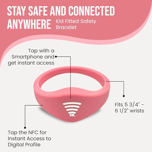 Sharewear Child Safety ID Smart Band: Waterproof wristband with free digital profile. Endless customization, no subscriptions needed. Ideal for travel, medical alerts, & food allergies. (Pink) - 2