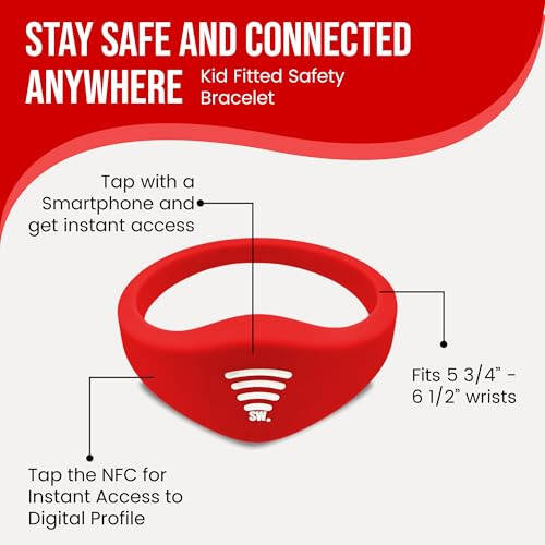 Sharewear Child Safety ID Smart Band: Waterproof Wristband with Free Digital Profile. Endless Customization, no subscriptions Needed. Ideal for Travel, Medical alerts, & Food Allergies. (Red) - 4